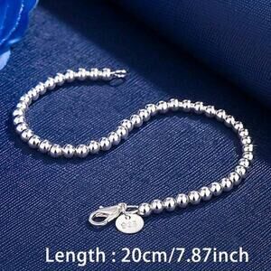 925 Sterling Silver Bracelet 4mm Beaded Ball Chain Women's 90s Y2K Fashion Gift